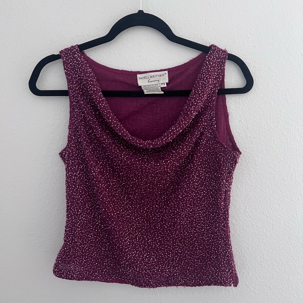 Pappel Boutique Burgundy Beaded Tank Top Size Petite Small